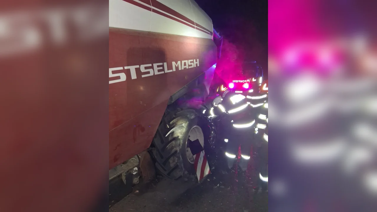 Voinești: accident între autoturism și utilaj agricol, o femeie la spital