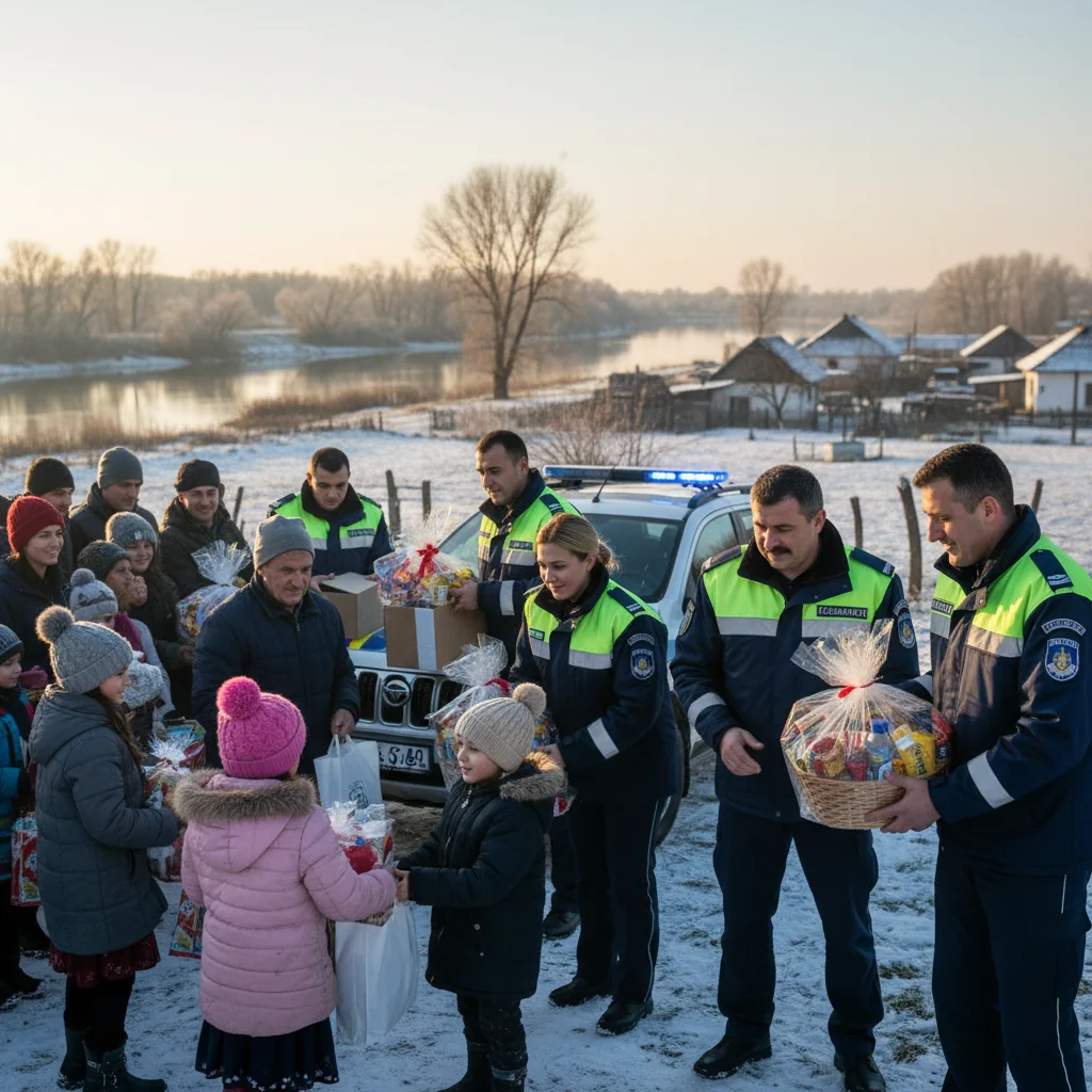 Acțiune umanitară de Crăciun la Vaslui: polițiștii de frontieră din Huși au oferit cadouri comunităților de pe Prut