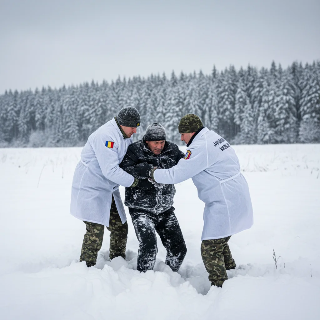 Bărbat în stare de hipotermie salvat din zăpadă de jandarmi, lângă Vaslui