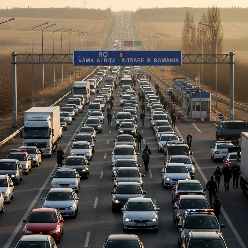 Cozi kilometrice la Vama Albița pe sensul de intrare în România, în județul Vaslui