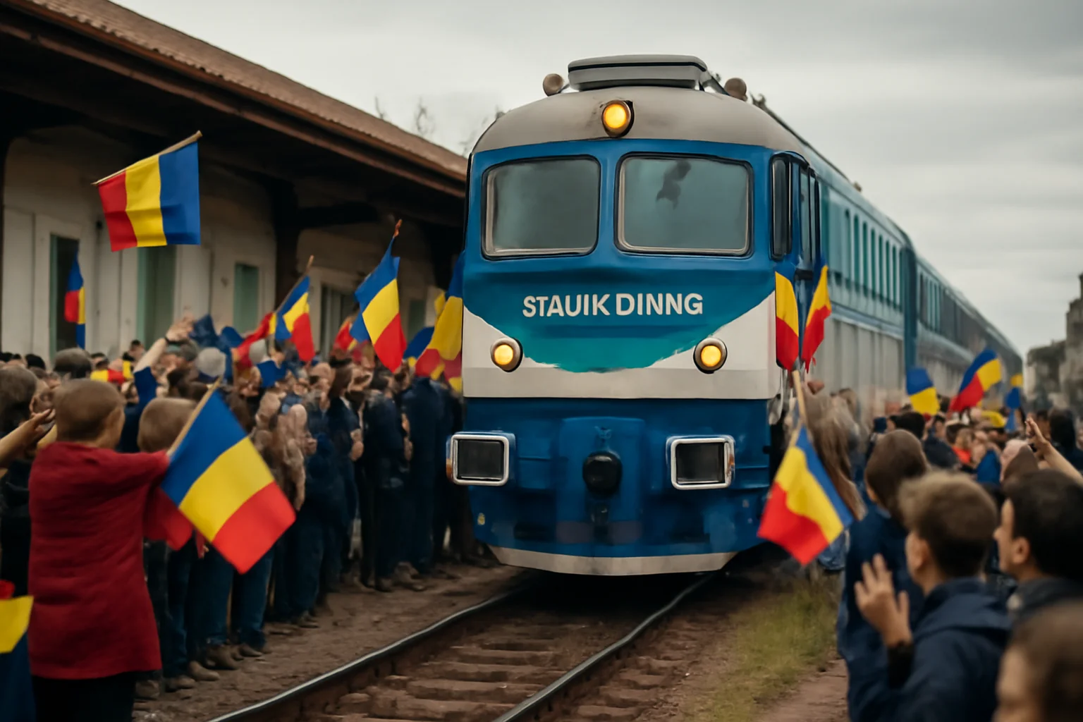 garnitura Unirii aduce emoție în gara CFR, unde sute de localnici celebrează 167 de ani de la Unirea Principatelor Române