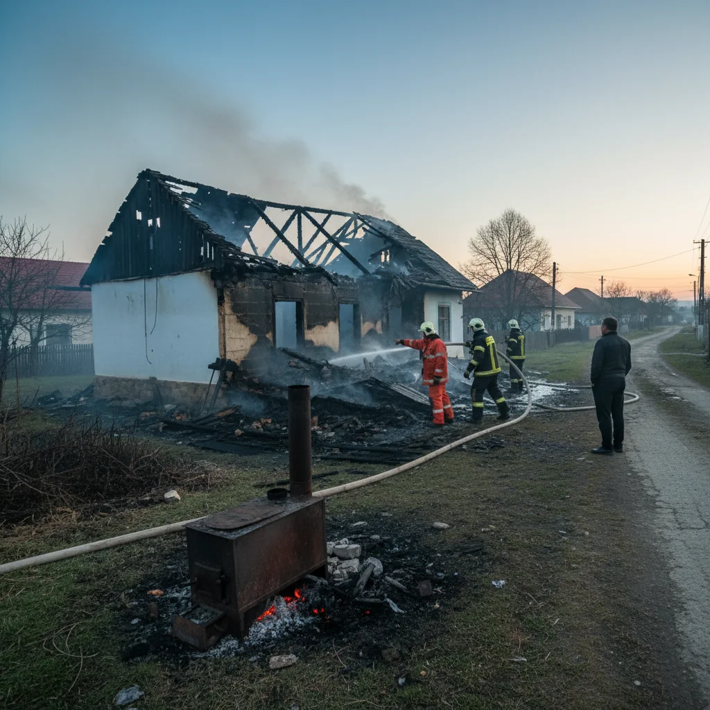 Incendiu la o locuință din comuna Dănești, Vaslui, provocat de jar căzut din sobă