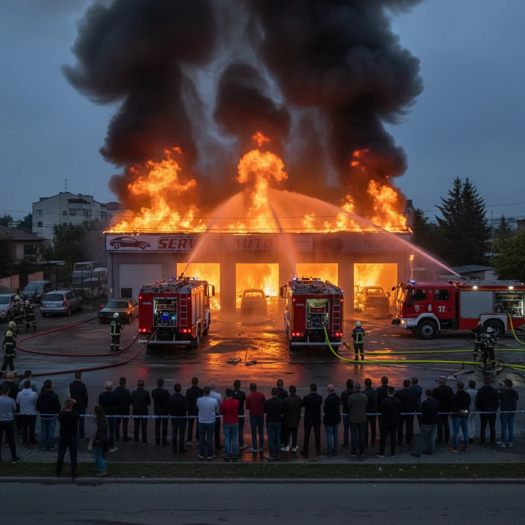 Incendiu major la un service auto din municipiul Vaslui – Trei autospeciale intervine prompt