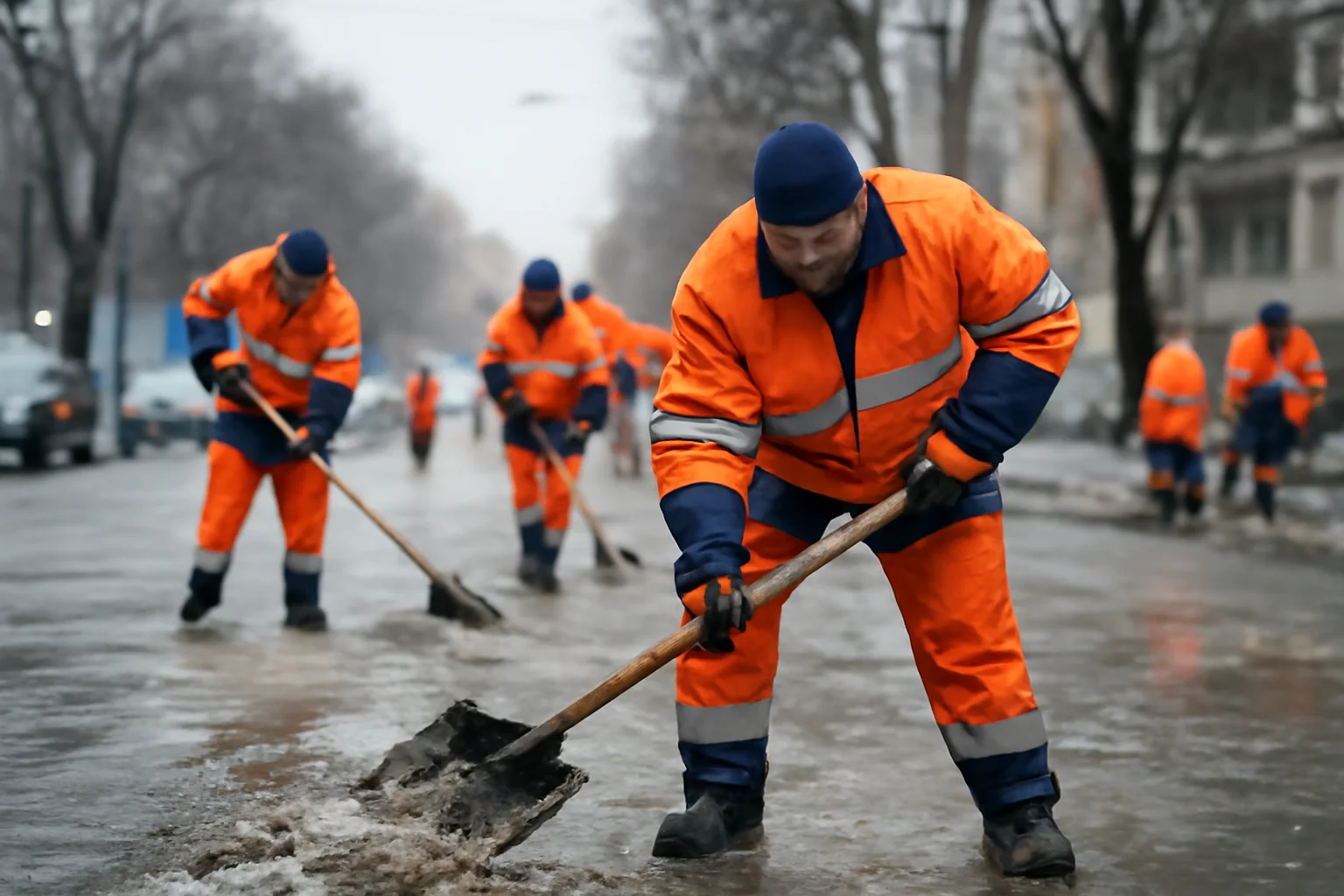 Intervenție matinală pentru combaterea poleiului pe străzile din Vaslui