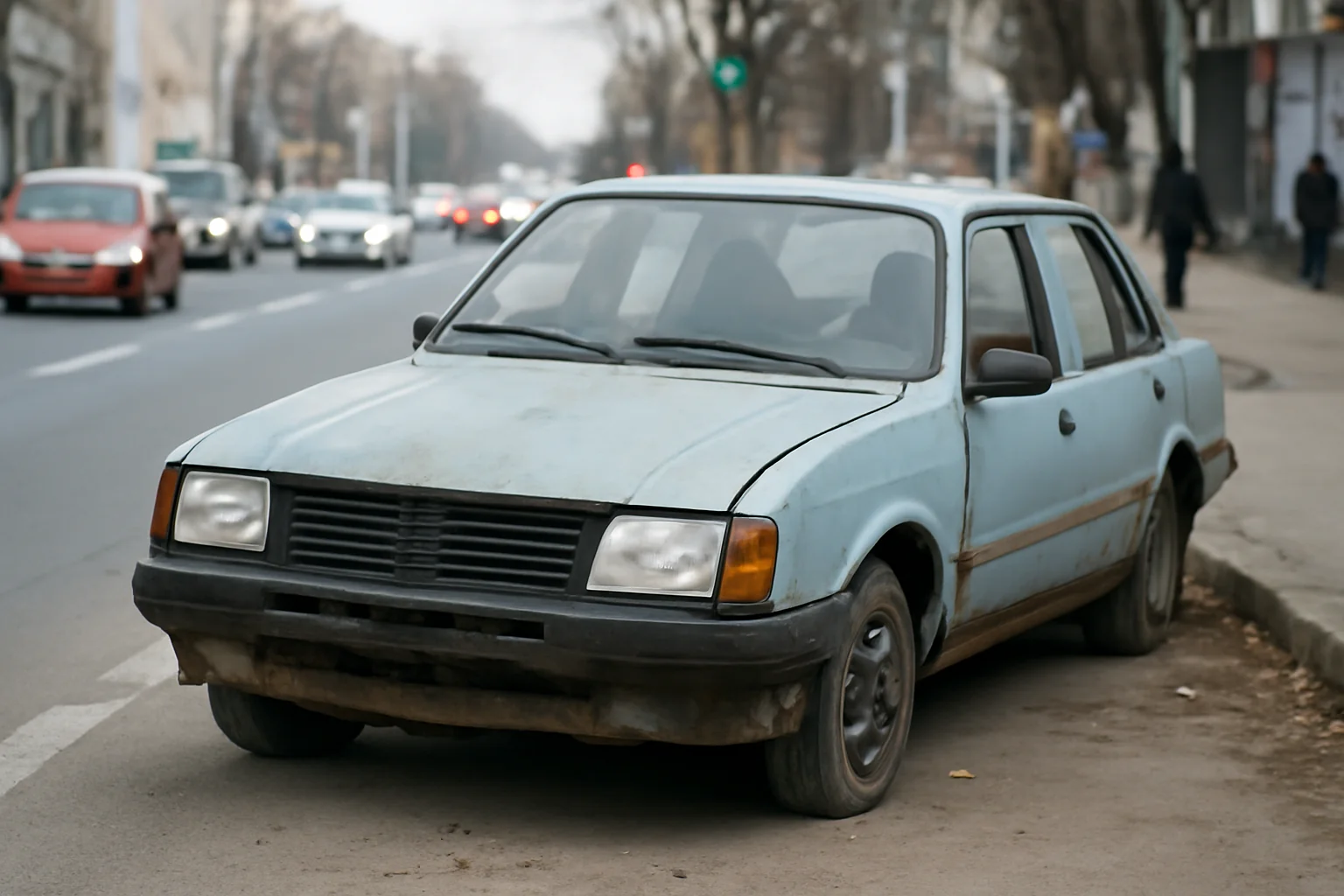 Mașină abandonată în mijlocul drumului blochează traficul în municipiul Vaslui