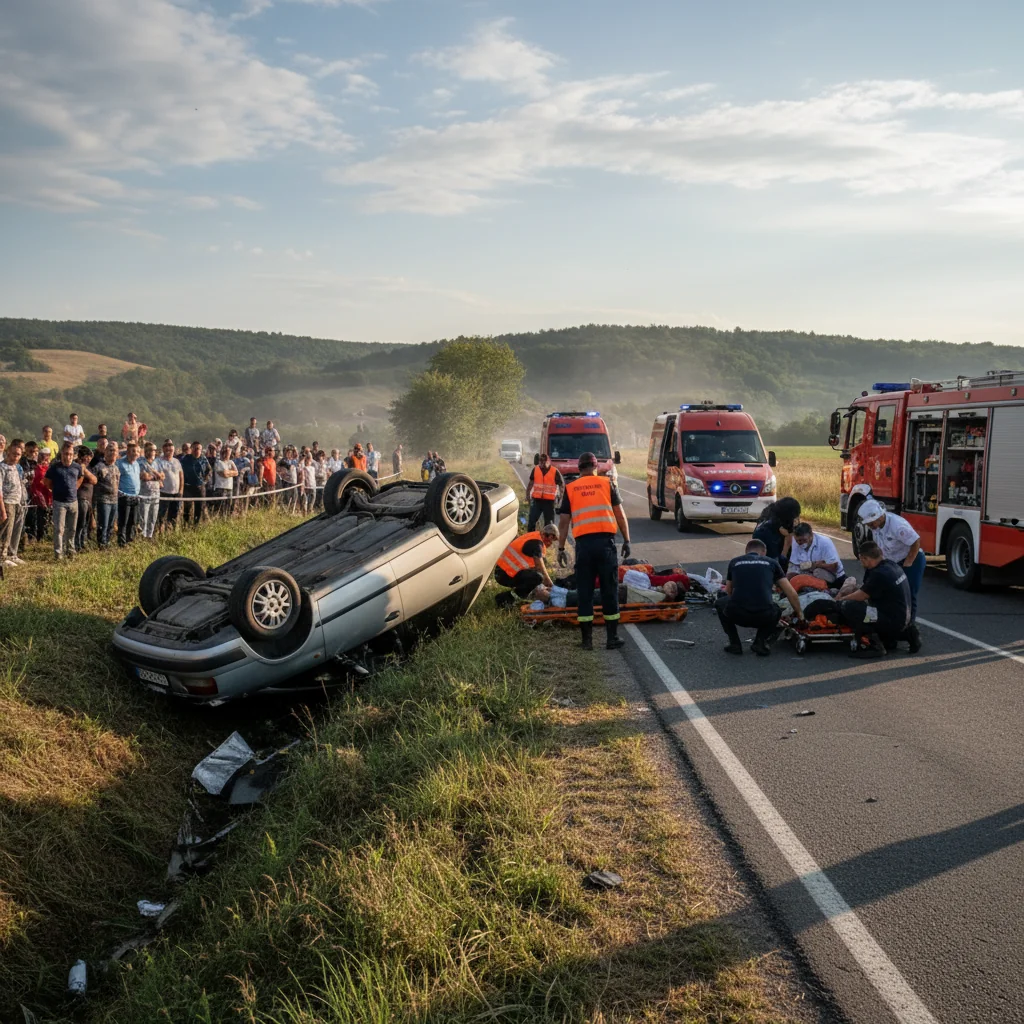 Mașină cu numere ucrainene răsturnată la Huși, cinci persoane ajunse la spital
