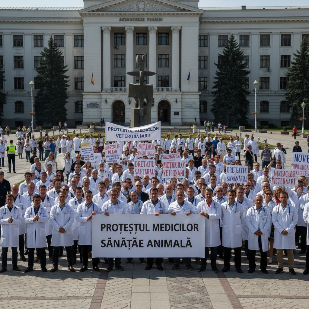 Medici veterinari în stradă la Vaslui împotriva reducerii sprijinului pentru cabinete