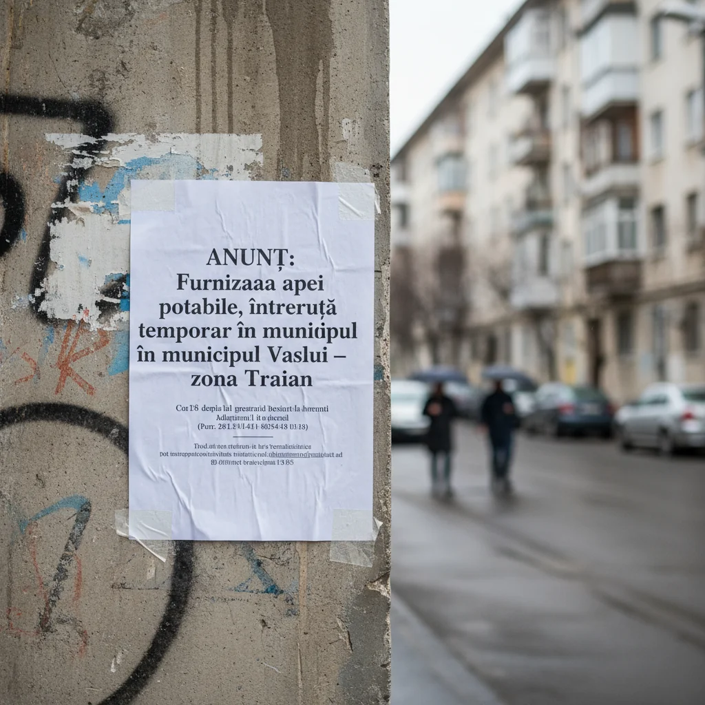Oprire temporară a apei potabile în municipiul Vaslui, cartierul Traian
