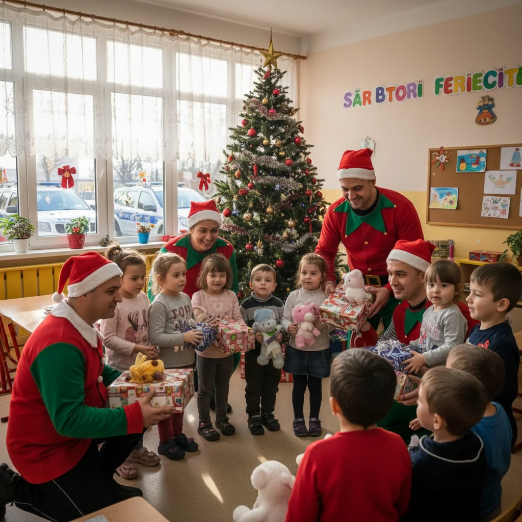 Polițiștii IPJ Vaslui aduc bucurie copiilor de la Centrul Școlar pentru Educație Incluzivă Negrești de Crăciun