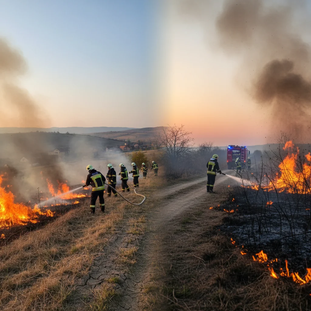 Pompierii din Vaslui intervin pentru stingerea a două incendii de vegetație în Huși și Epureni