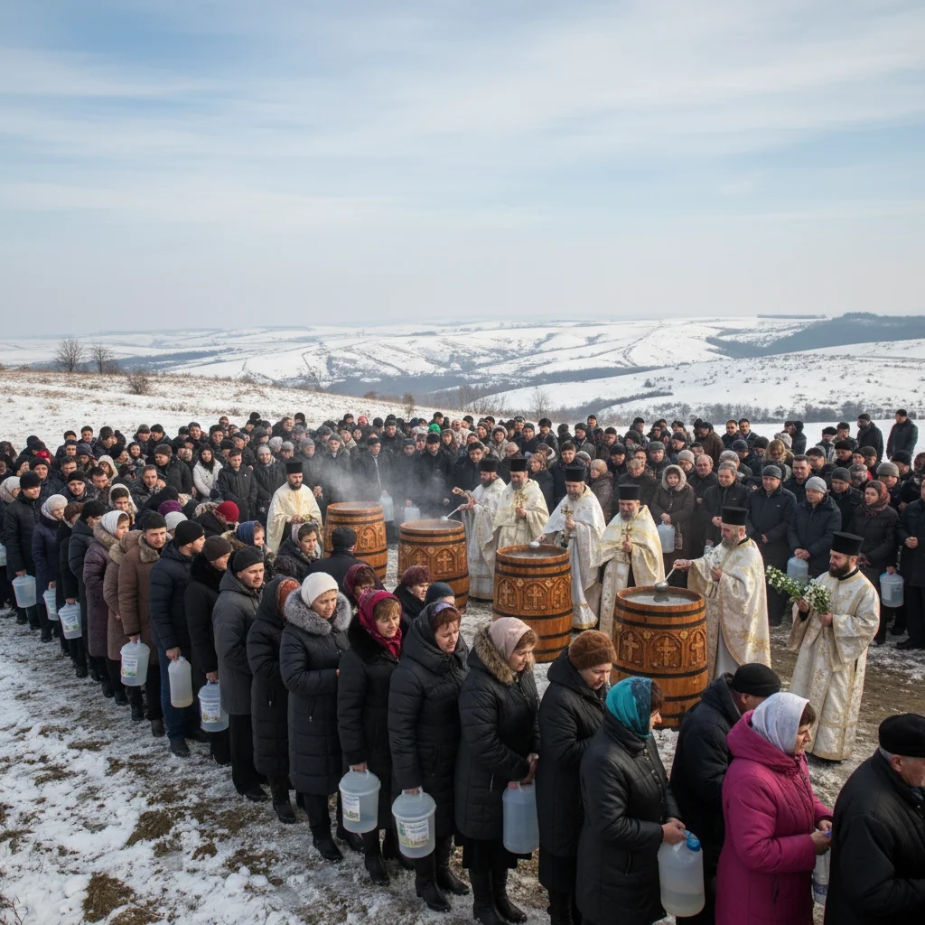 Sute de credincioși din Vaslui au participat la slujba de Bobotează la Movila lui Burcel
