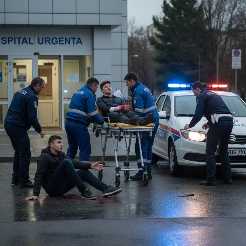 Tânăr rănit cu arma albă, transportat la spital; agresorul a apelat 112 și s-a prăbușit ulterior în fața polițiștilor