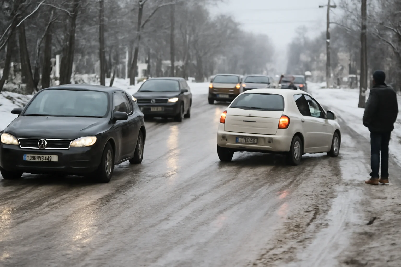 trafic paralizat și mașini ieșite de pe carosabil