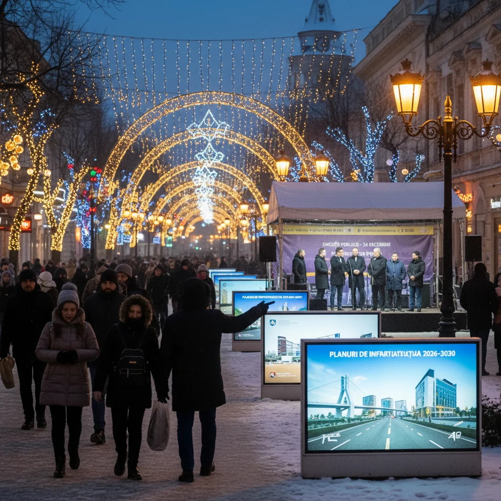 Vaslui în prag de iarnă: iluminat festiv, planuri de infrastructură și discuții publice — 24 decembrie 2025